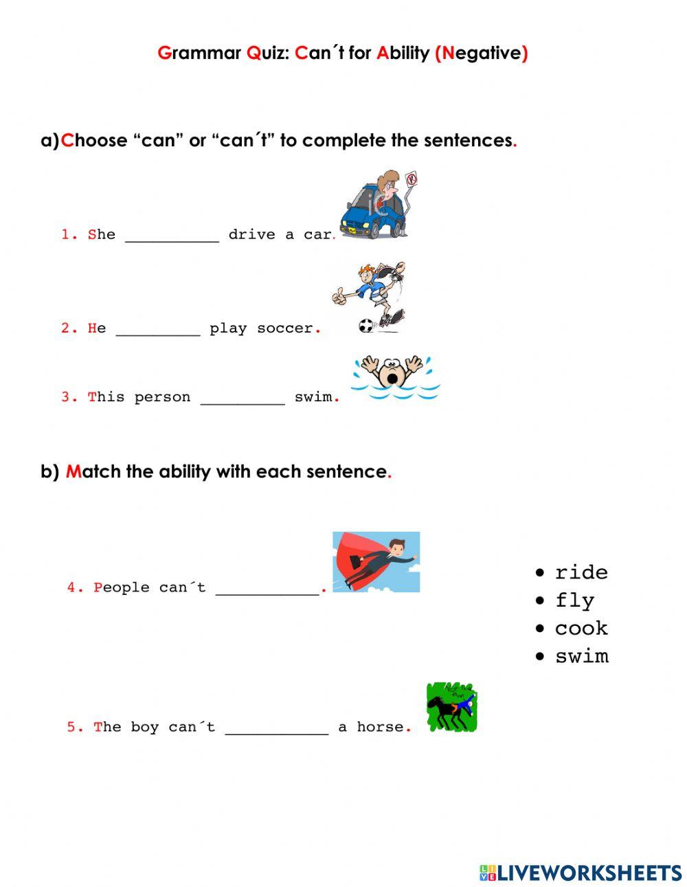 Grammar quiz (can-t for ability)