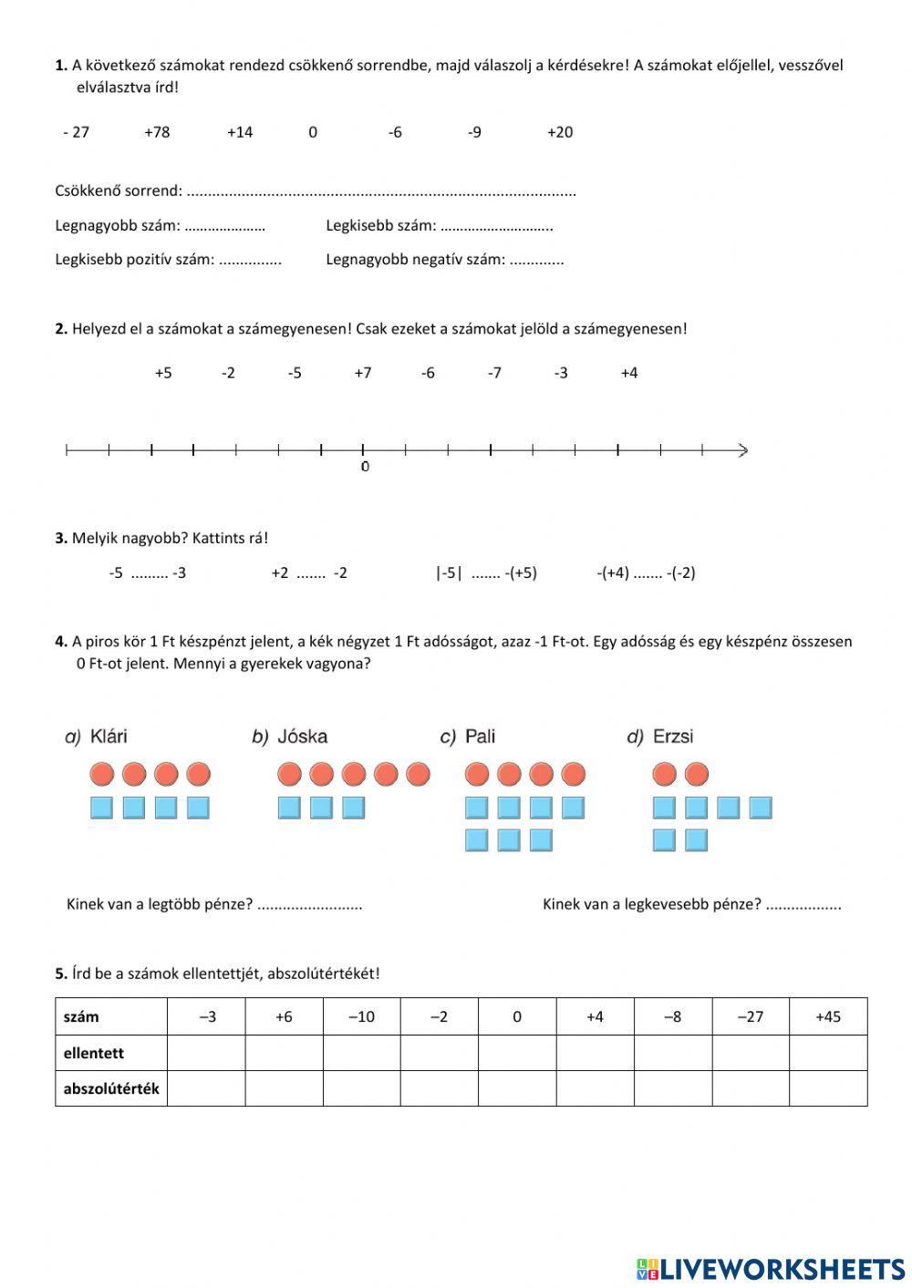 Egész számok összehasonlítása