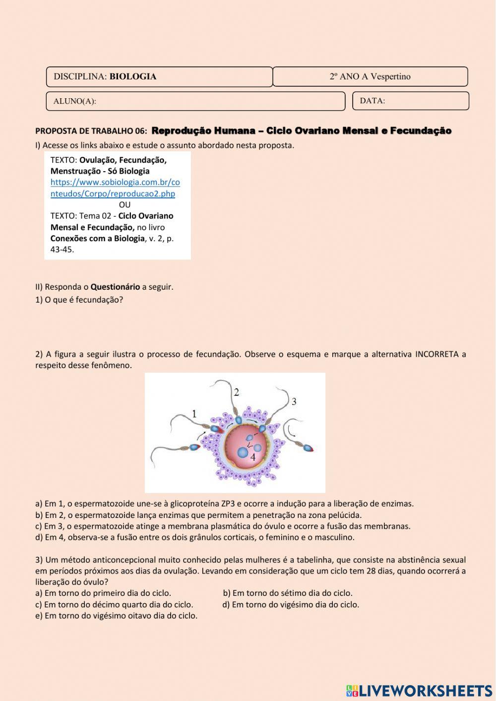 Ciclo Ovariano Mensal e Fecundação