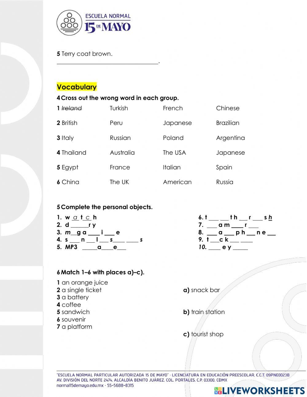 Quizz Elementary Unit 1