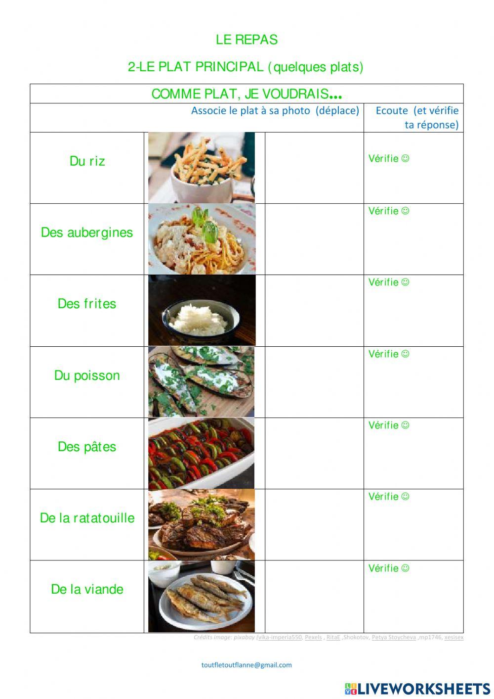 REPAS (plat) worksheet | Live Worksheets