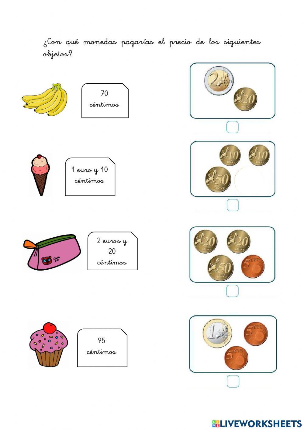 ¿Con qué monedas pagarías el precio de los siguientes objetos?