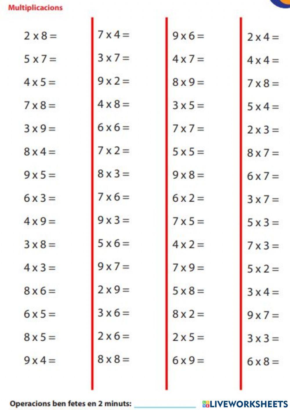 Cálculo mental. Multiplicación