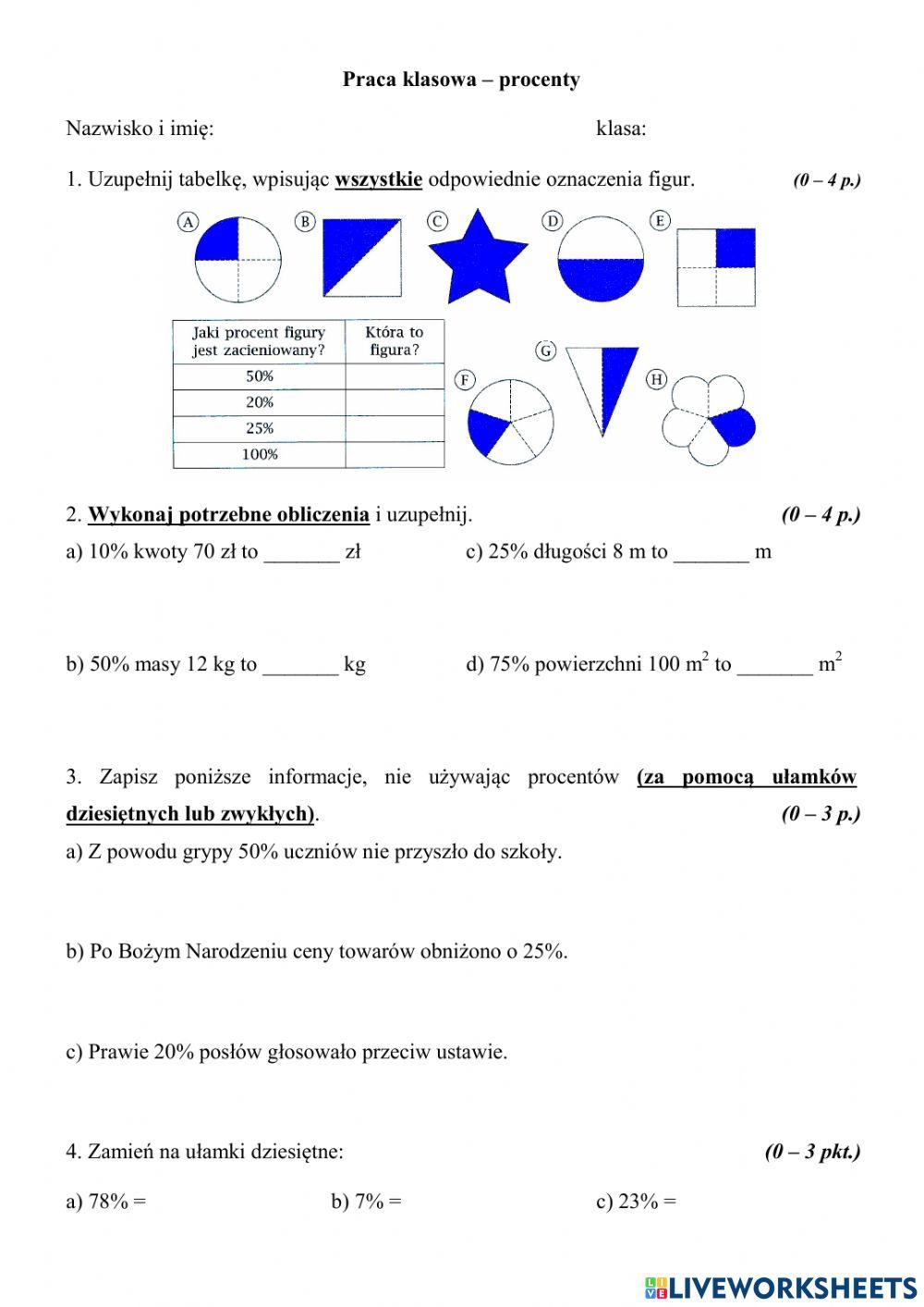 Procenty I Ułamki Klasa 6 Praca Klasowa Procenty 6b Online Exercise For Live, 48% OFF