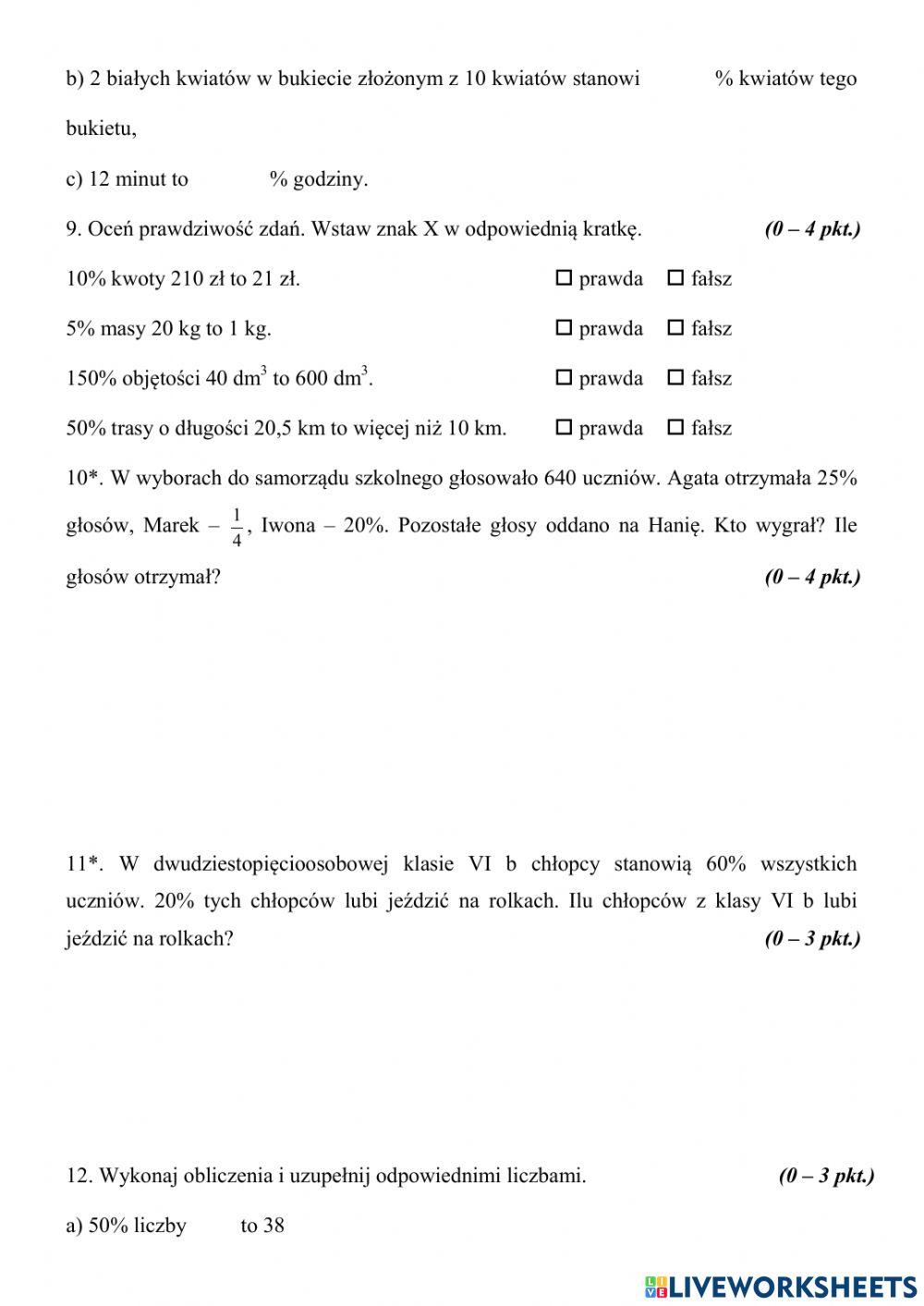 Praca klasowa - procenty