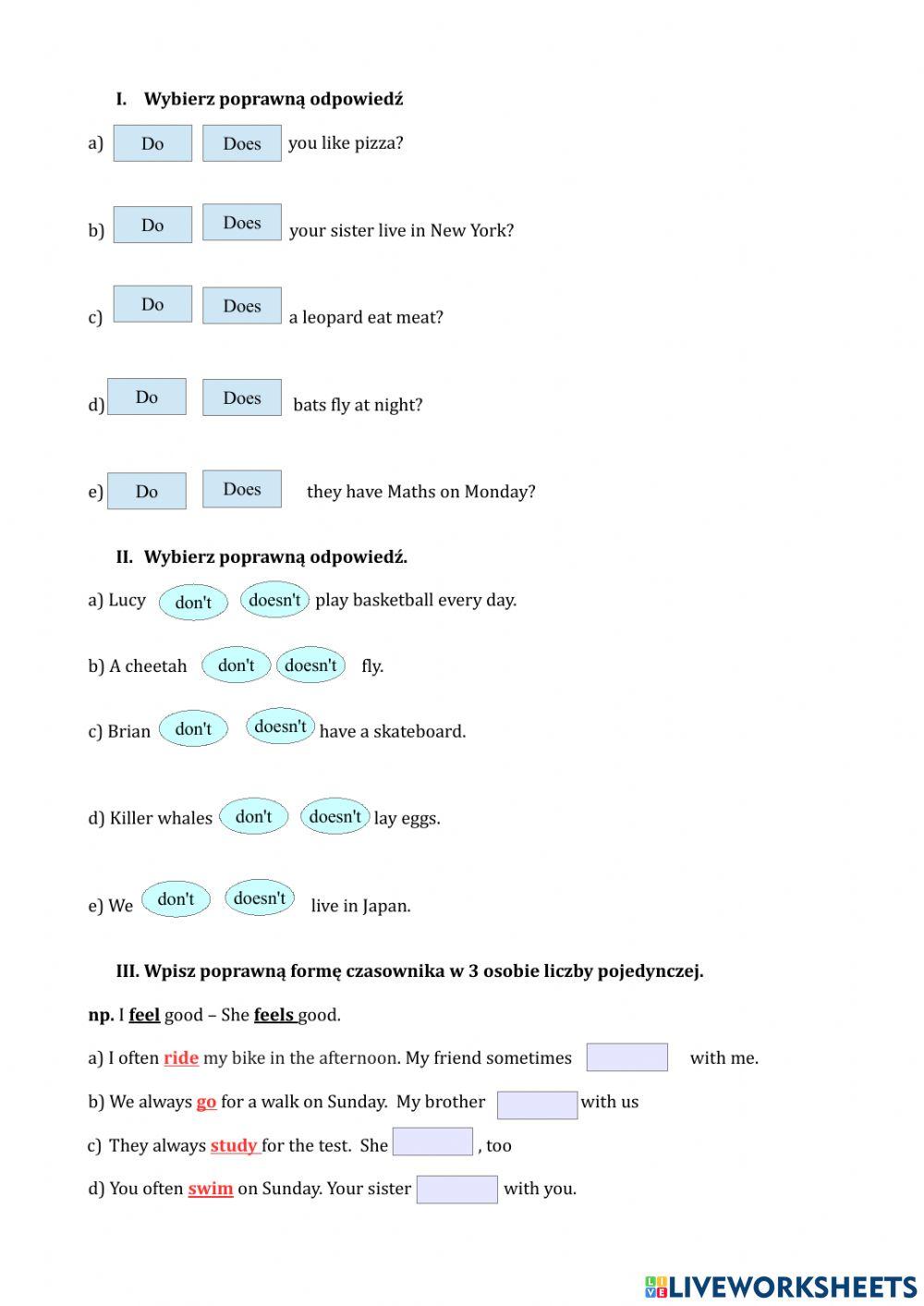 Unit 6 kl. IV kartkówka poprawa