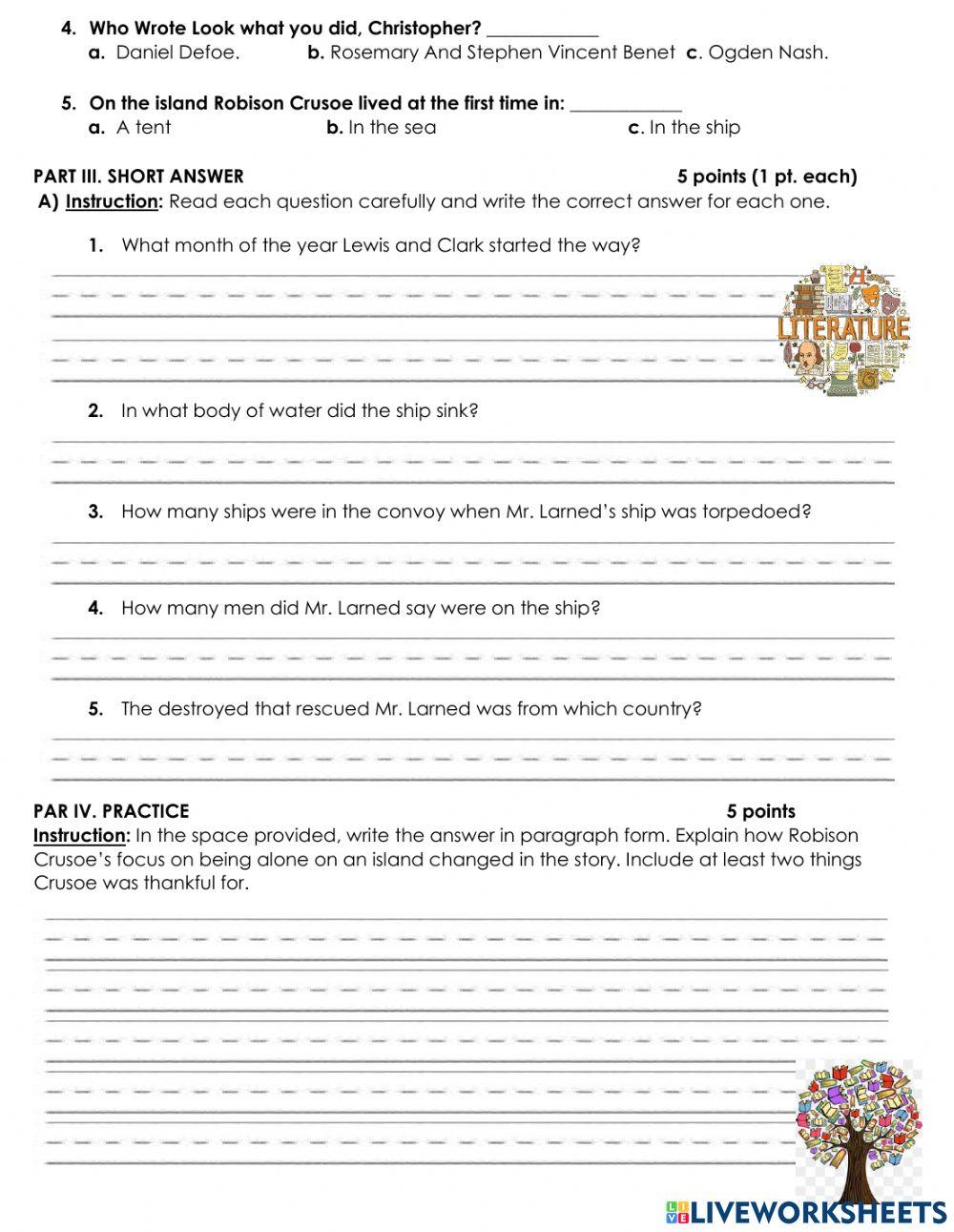 7th literature test ll partial Ms. Jocabed