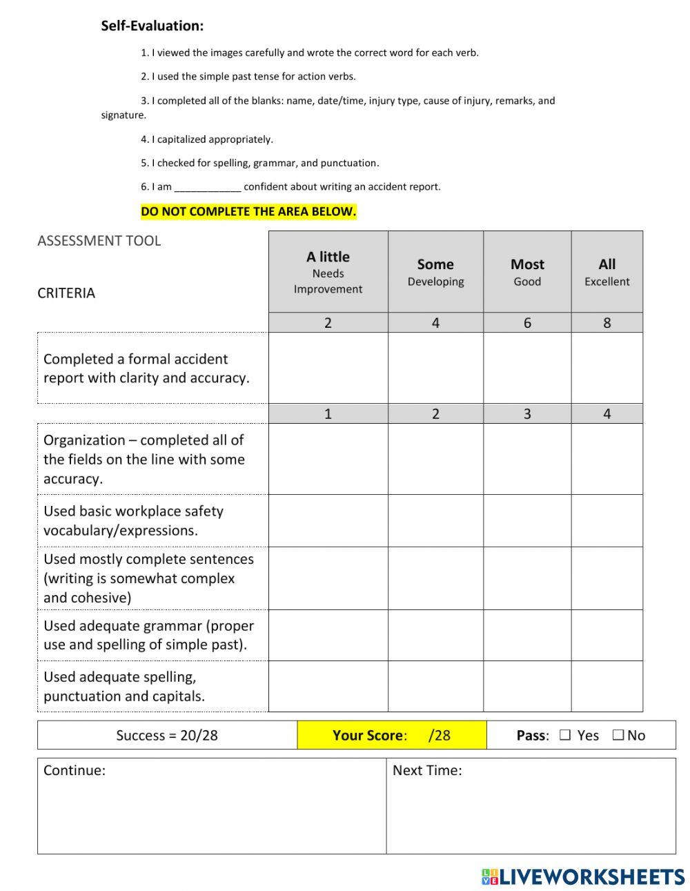 Writing Assessment CLB 4 - Accident Report