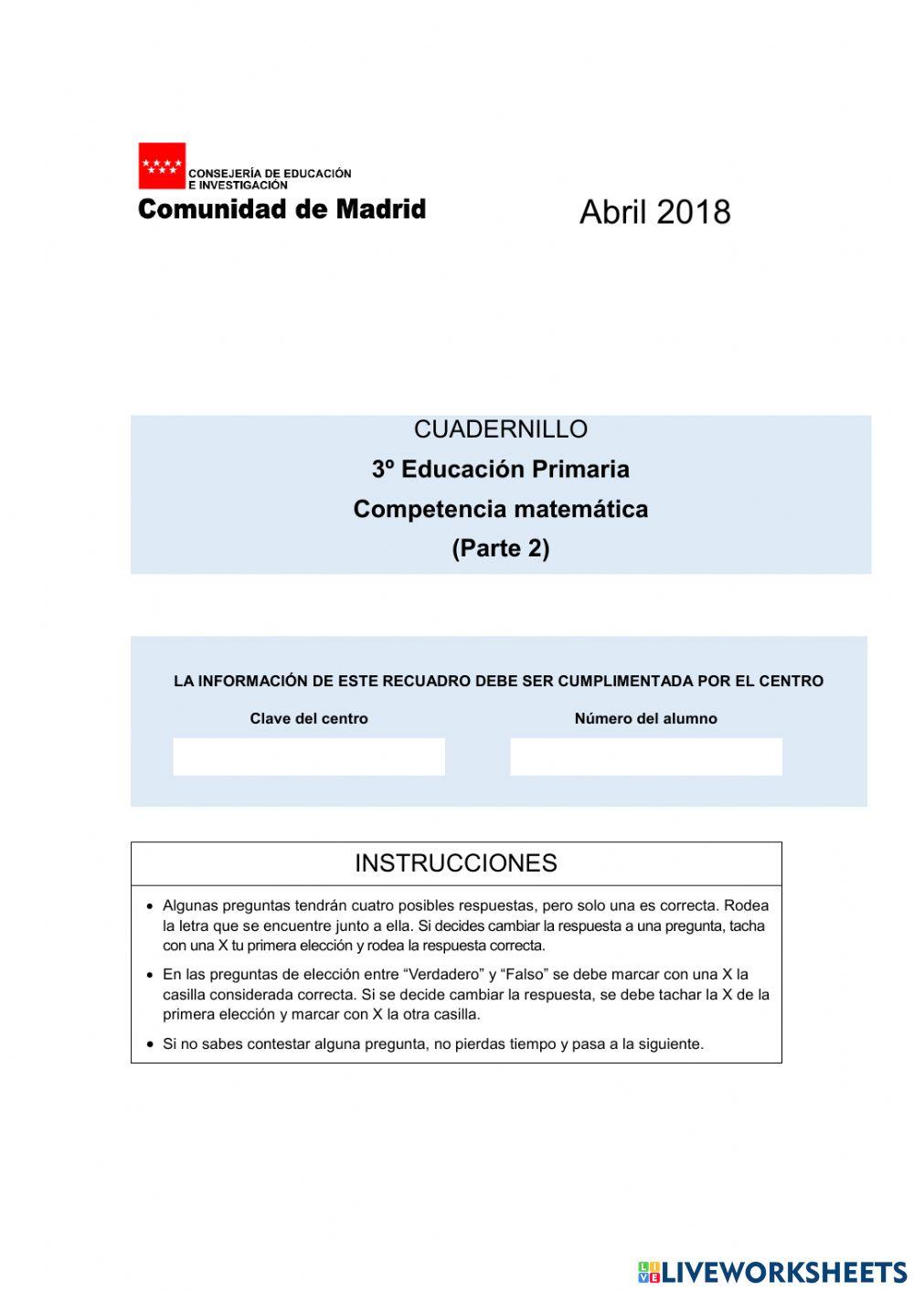 REPASO 3º PRUEBA EXTERNA COMP. MAT. II