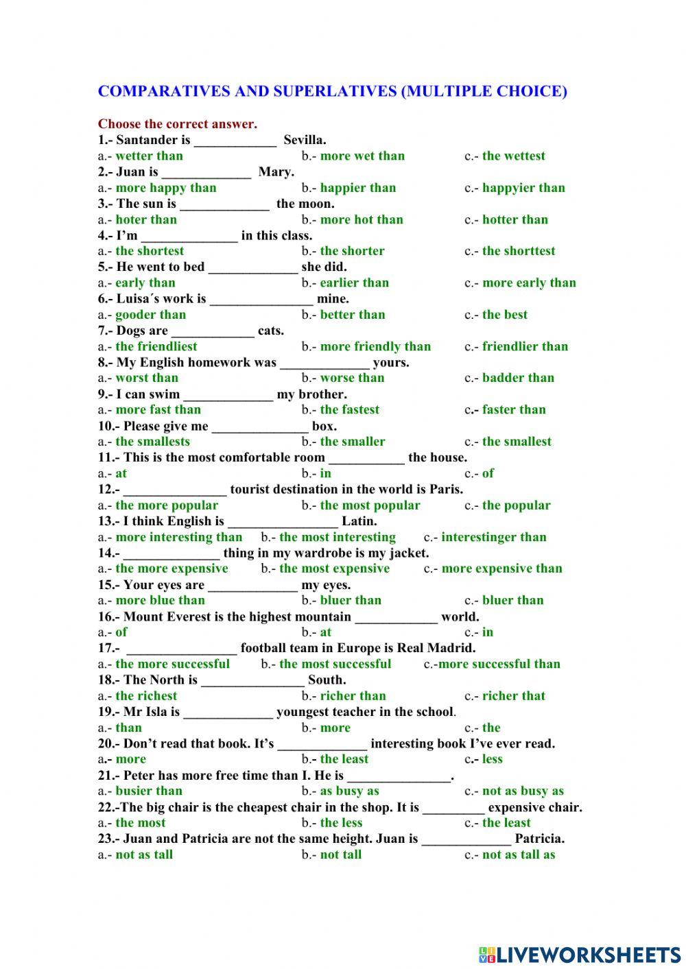 Comparative and superlative