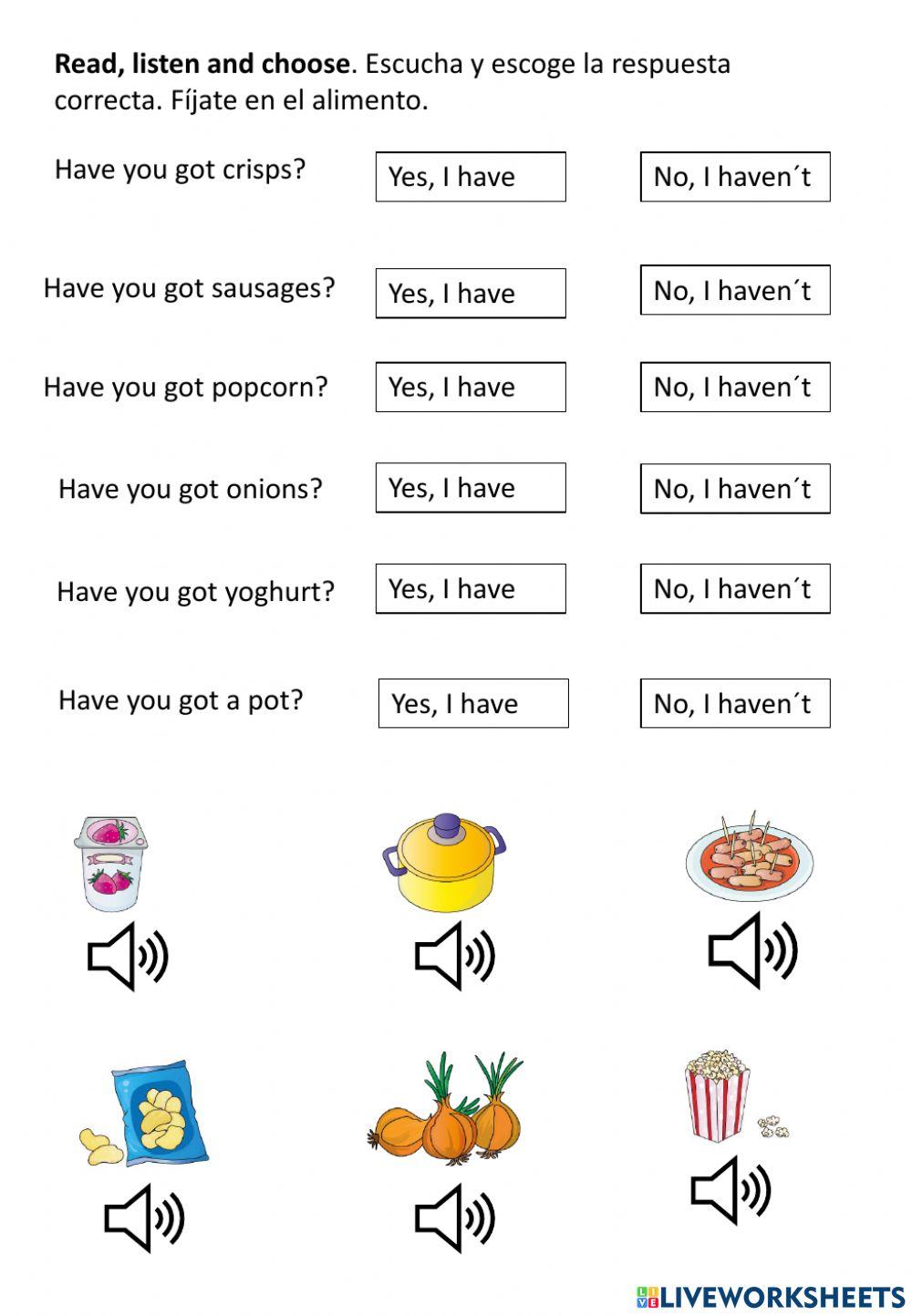 2º Listen and select. food