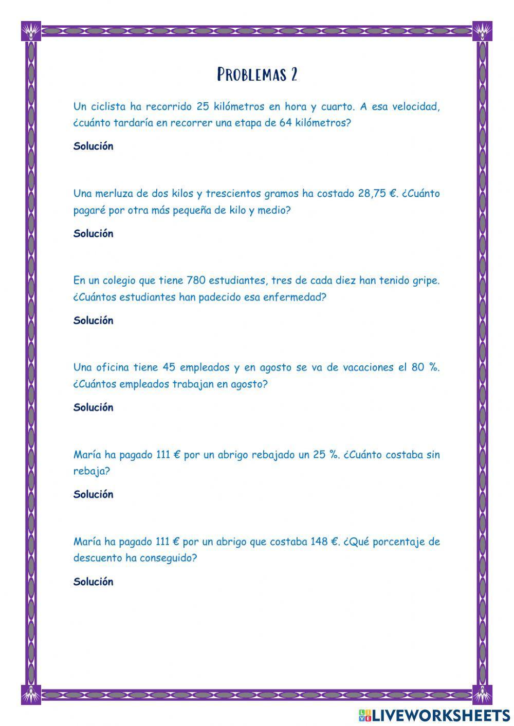 Problemas proporciones y porcentajes