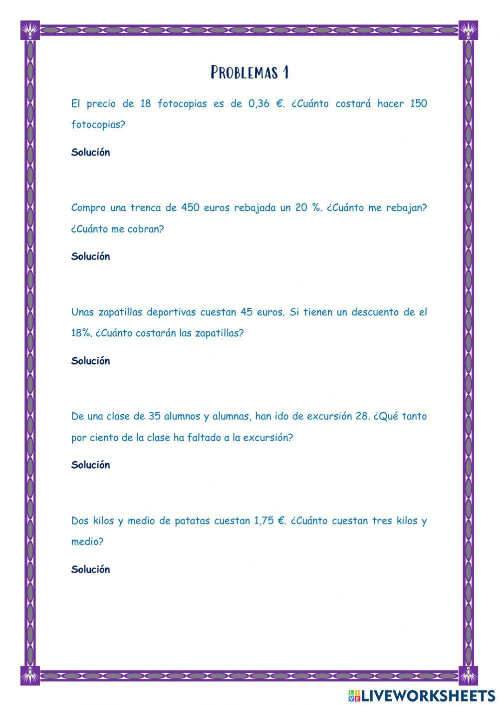 Problemas proporciones y porcentajes