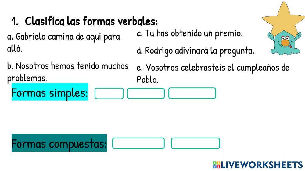 Gramática clasificación de formas verbales