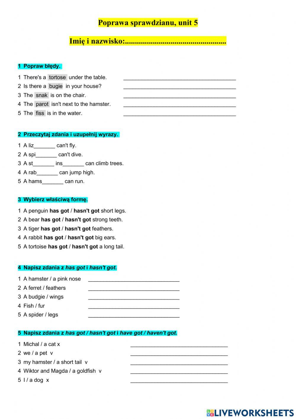 Unit 5 klasa 4 poprawa