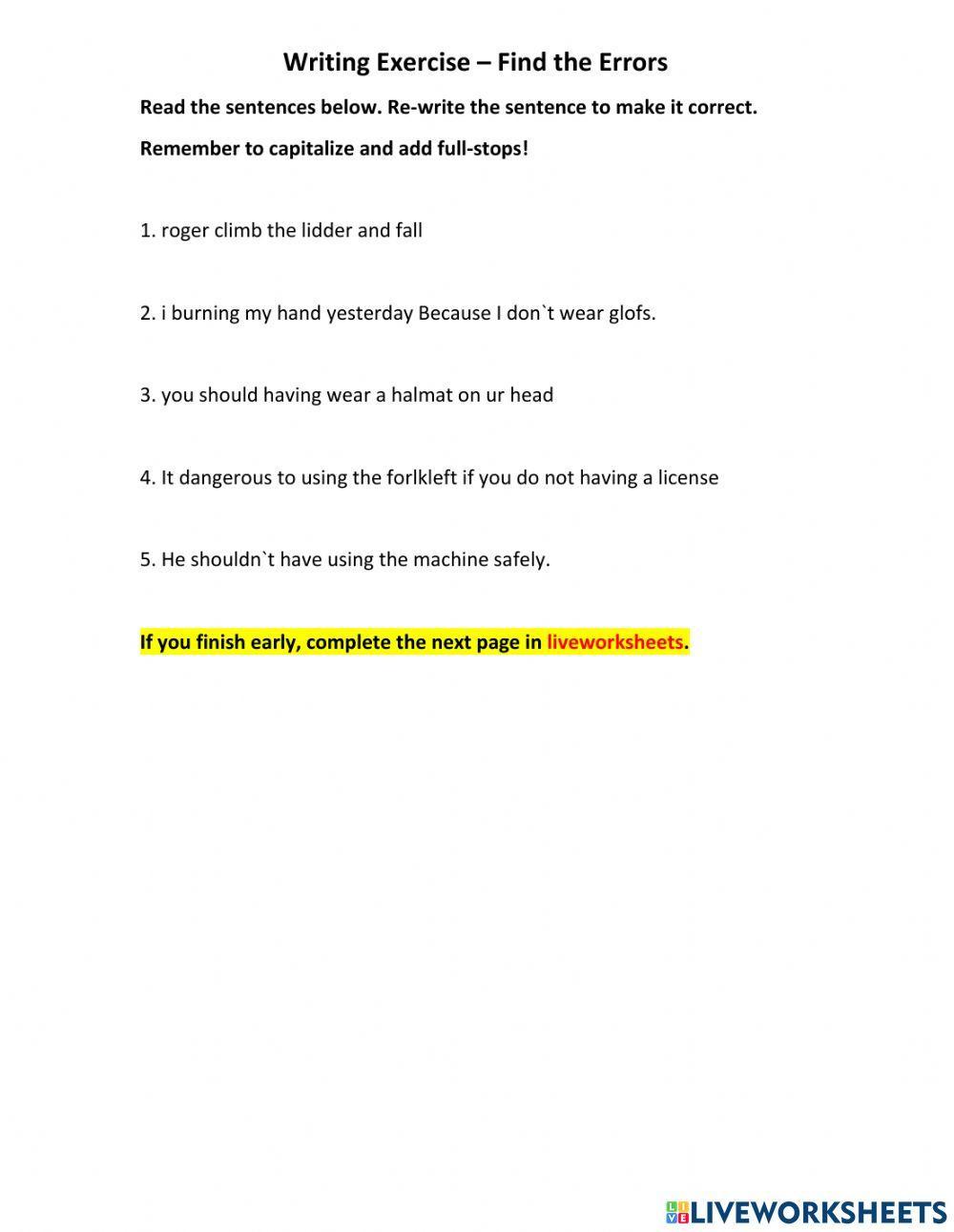 Writing Practice - Correct the sentences