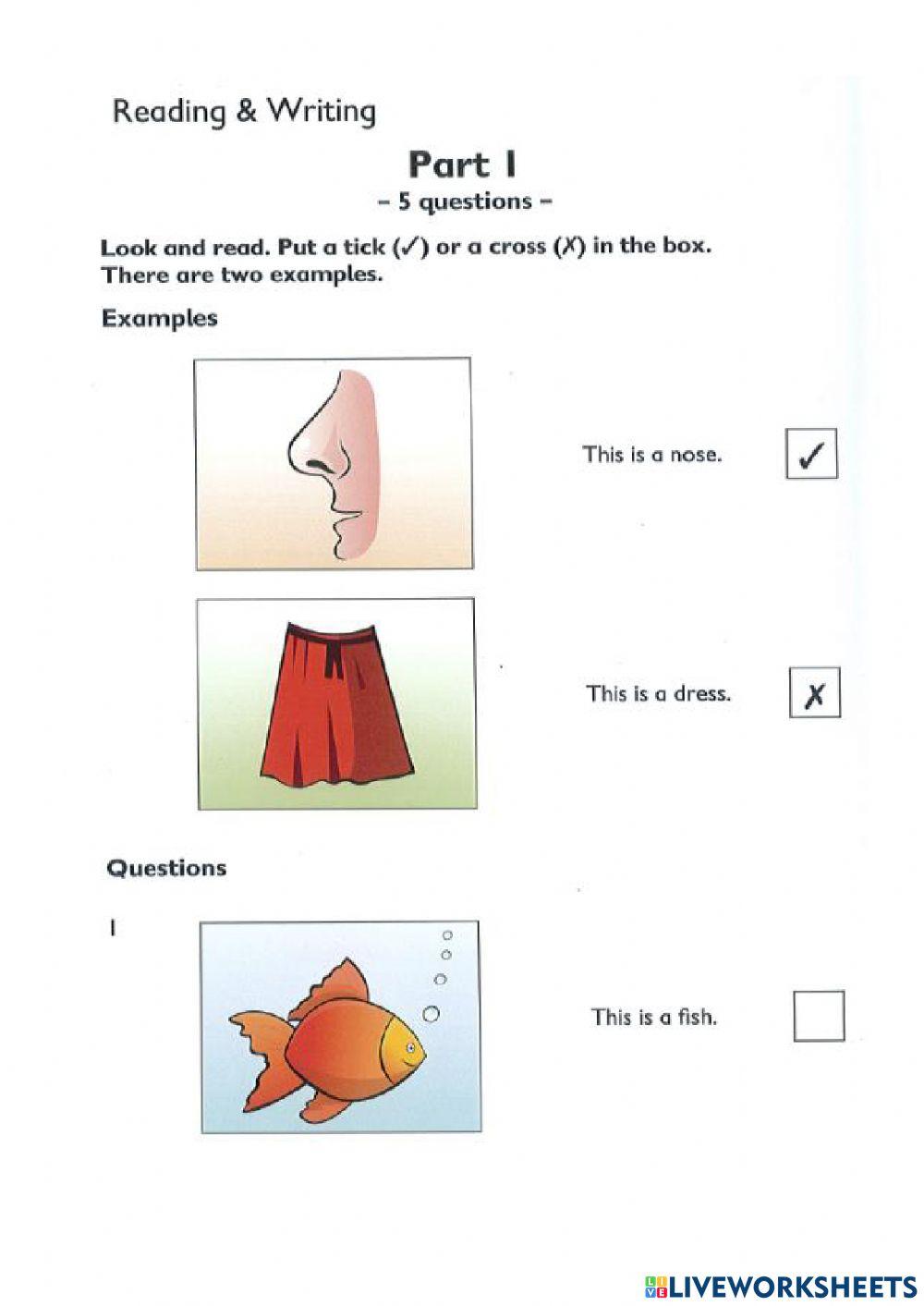 STARTERS READING AND WRITING PART1-2-3-4-5