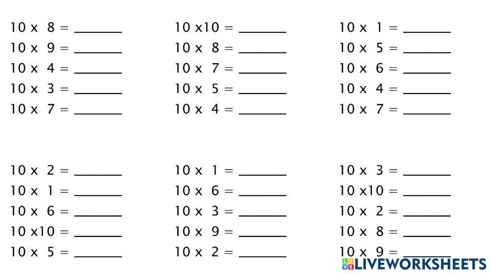 Repàs taula de multiplicar del 10