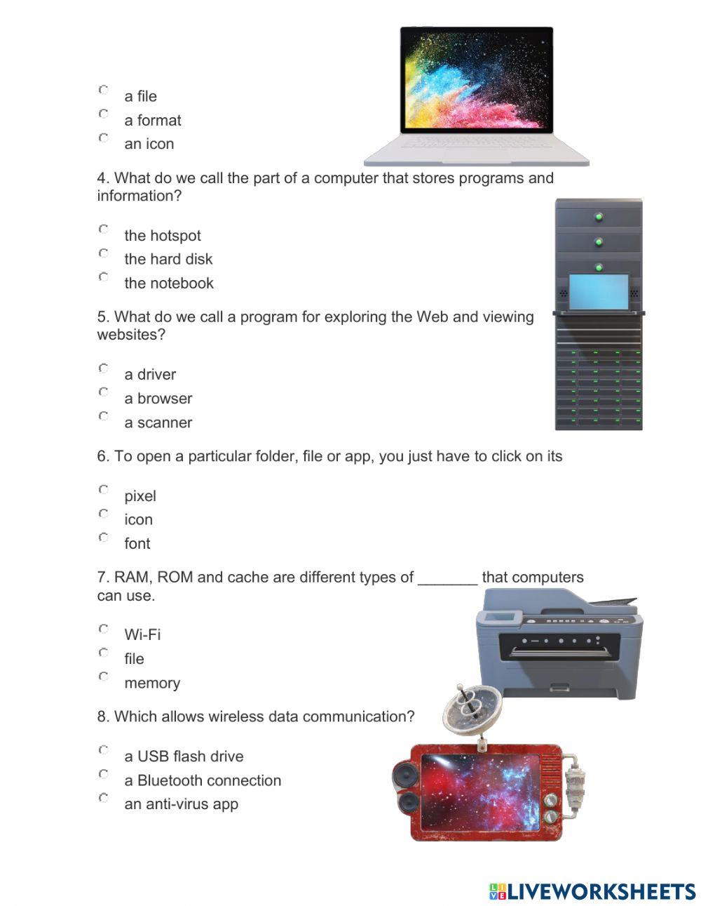 Computer's Vocabulary and Quiz worksheet | Live Worksheets