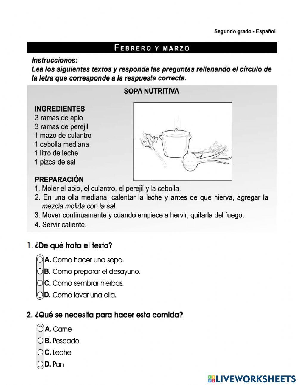 Prueba formativa de febrero y marzo segundo grado