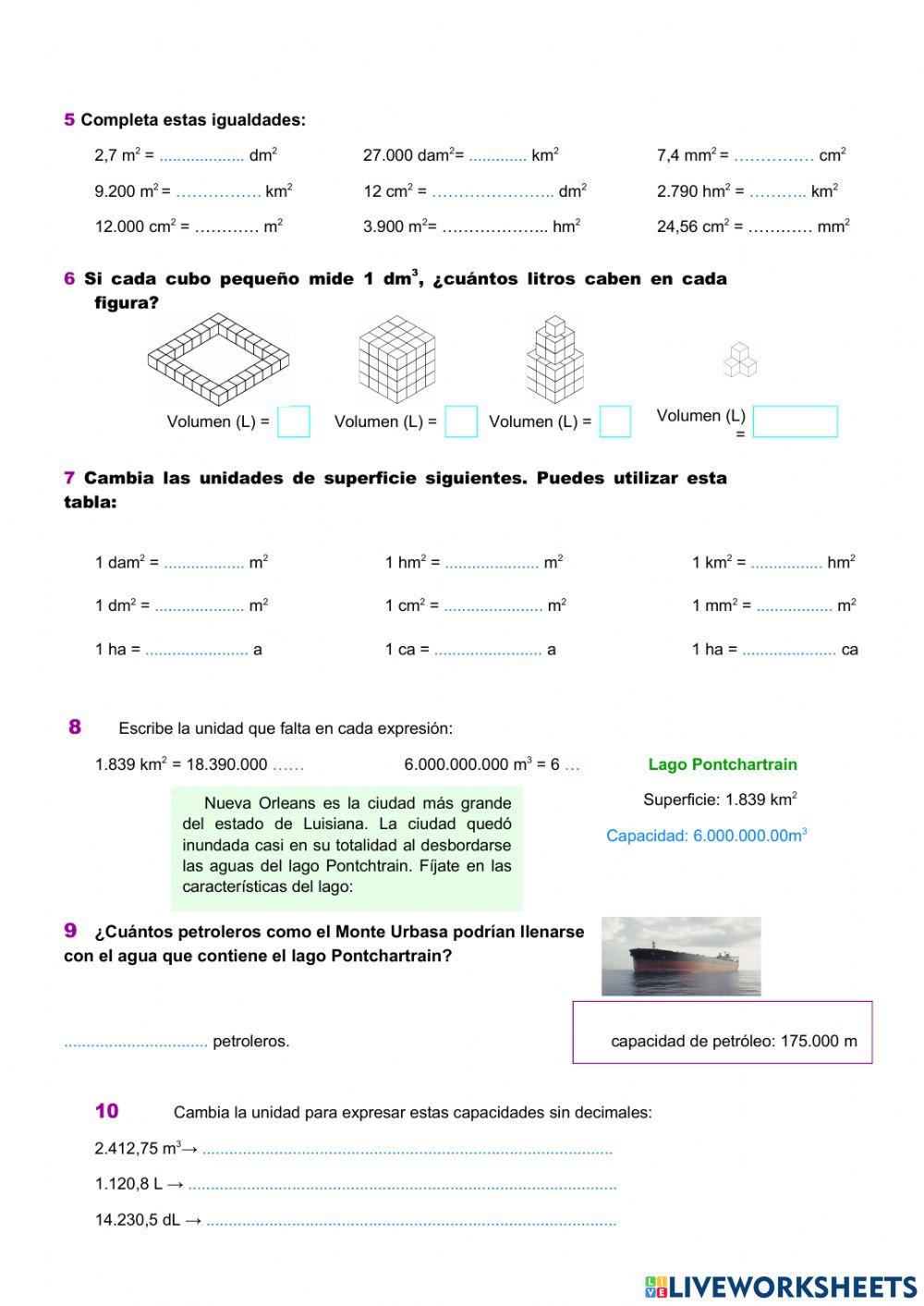 Control superficie, capacidad y volumen