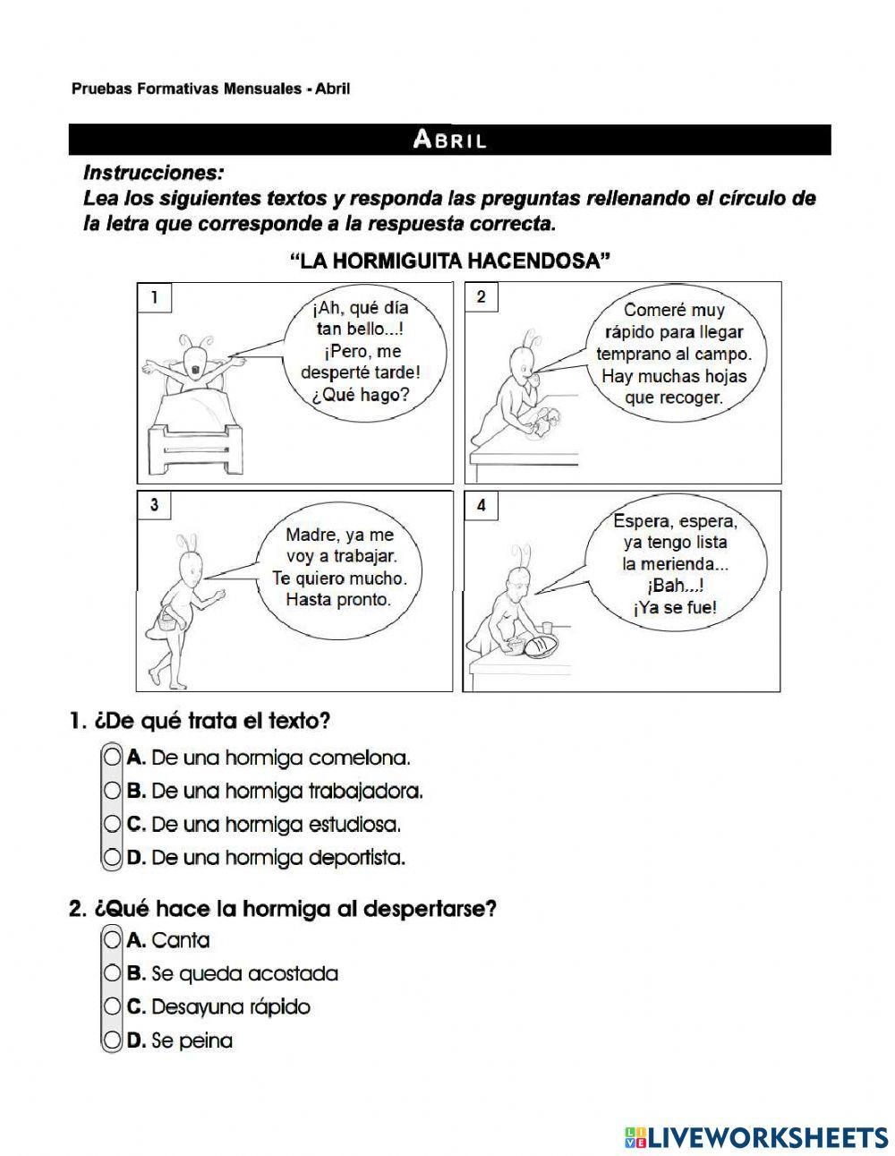 Prueba formativa de Español abril