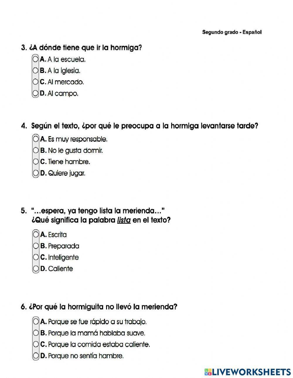 Prueba formativa de Español abril