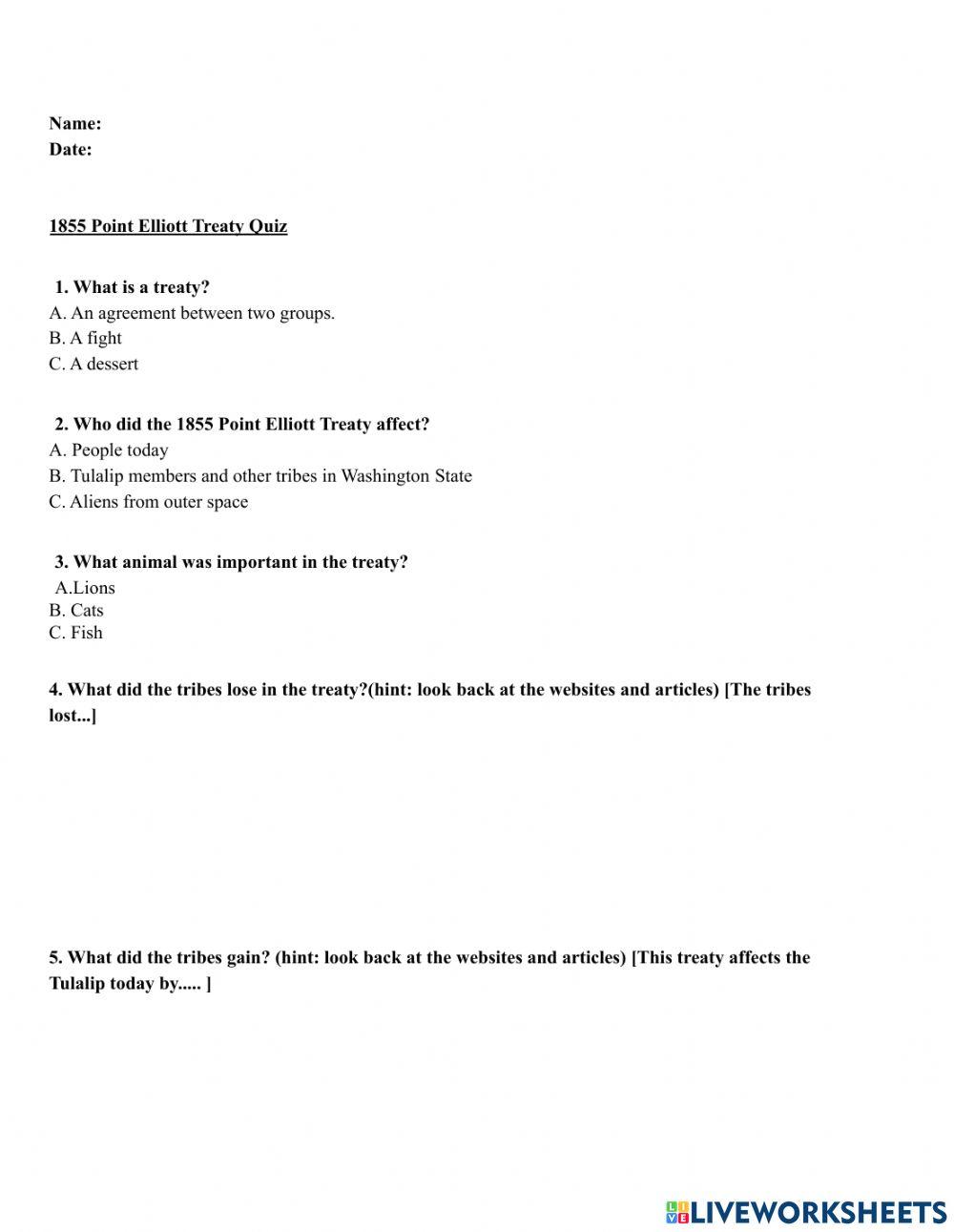 1855 Point Elliott Treaty Quiz 1855 Point Elliott Treaty Quiz