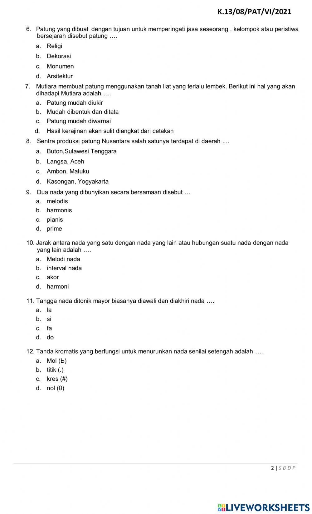 Penilaian Akhir Tahun (PAT) SBdP SDN Cibuluh 4