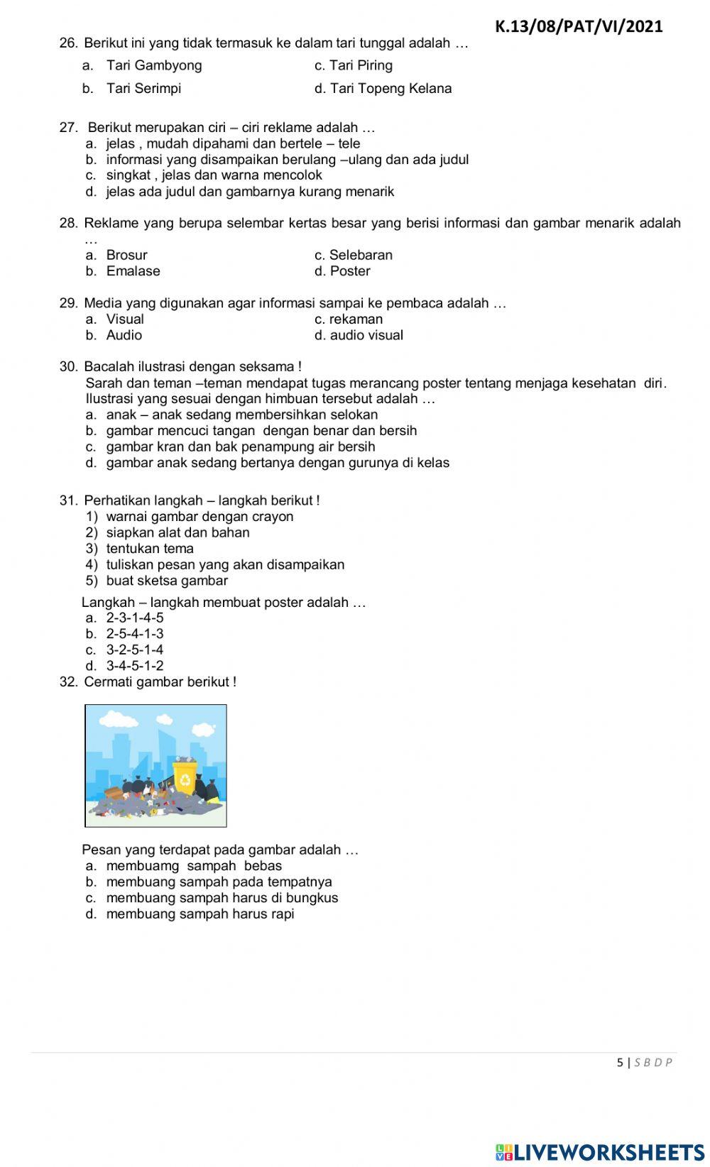 Penilaian Akhir Tahun (PAT) SBdP SDN Cibuluh 4