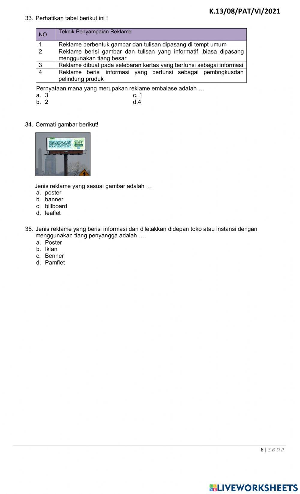 Penilaian Akhir Tahun (PAT) SBdP SDN Cibuluh 4