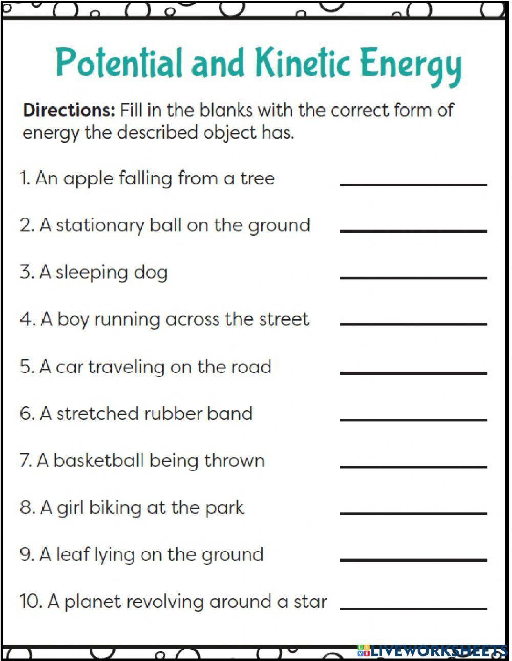 Potential and kinetic energy exercise | Live Worksheets potential-and-kinetic-energy-exercise-live-worksheets