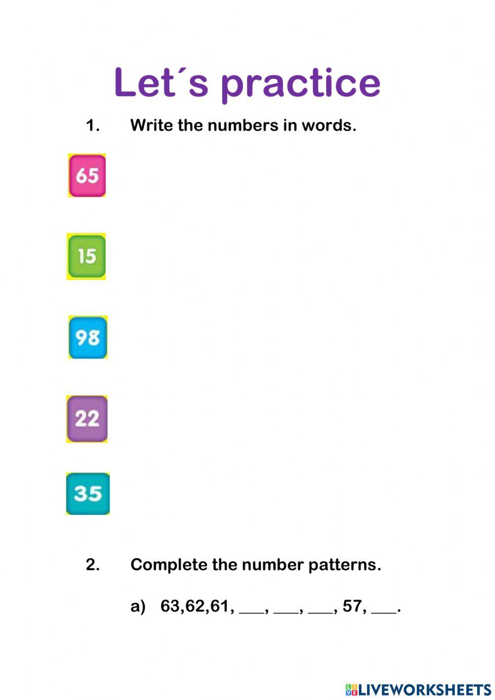 Number Patterns Math worksheet | Live Worksheets