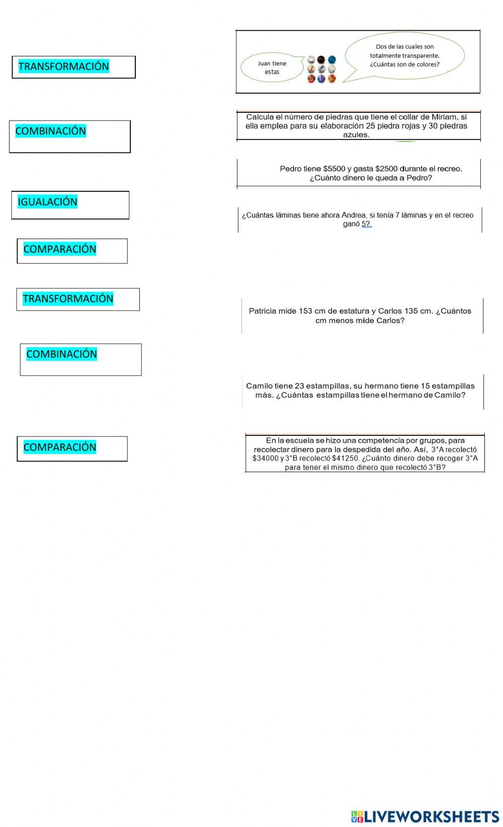 Relacionar tipos de problemas aditivos