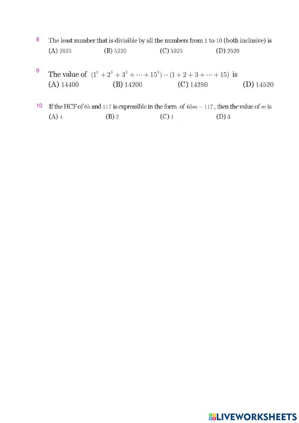 Class 10 Maths English Medium Lesson2 Test 3