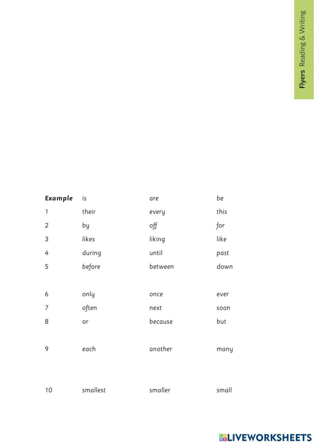 Flyers a2- reading and writing part 1- 4