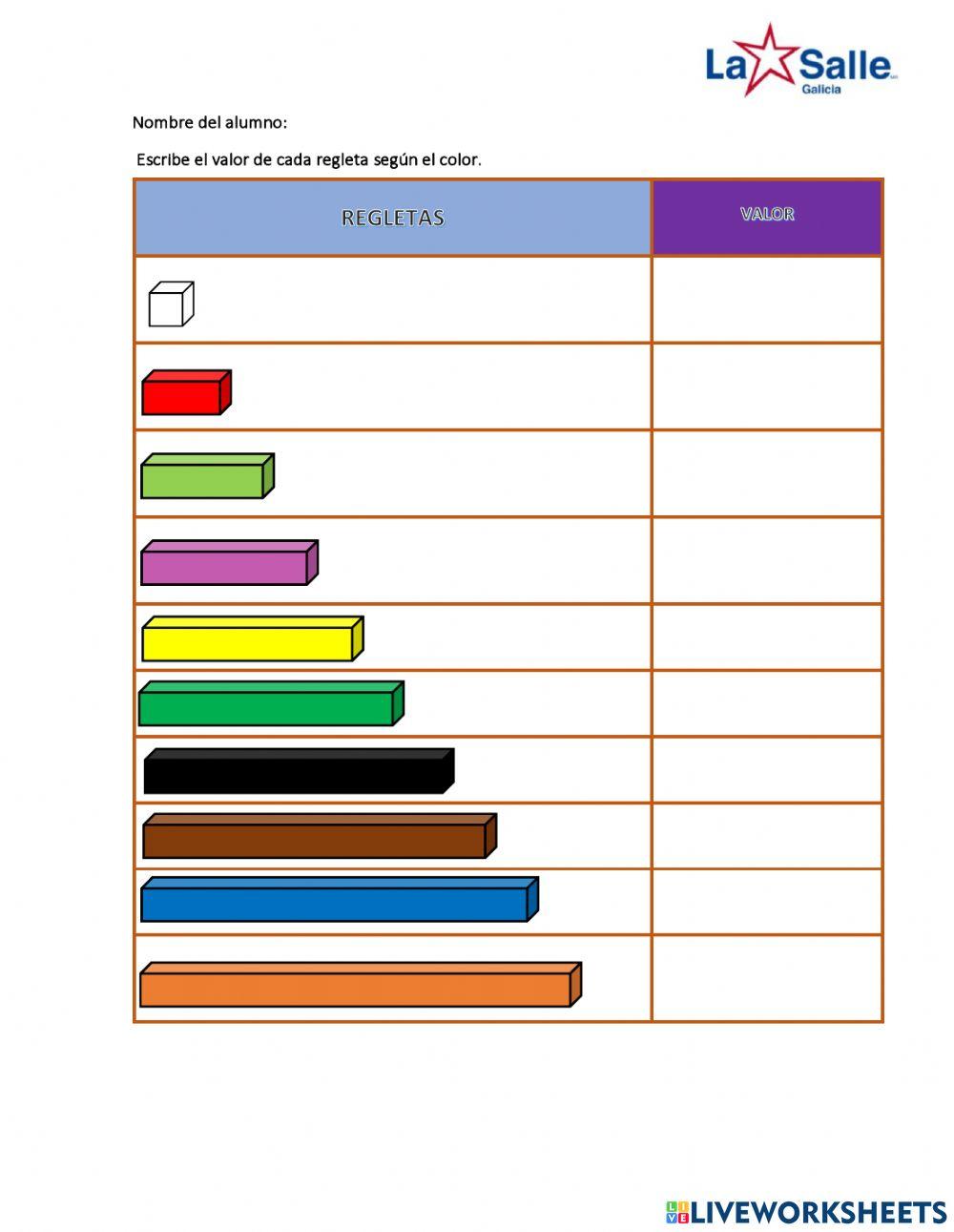 Color y valor de regletas