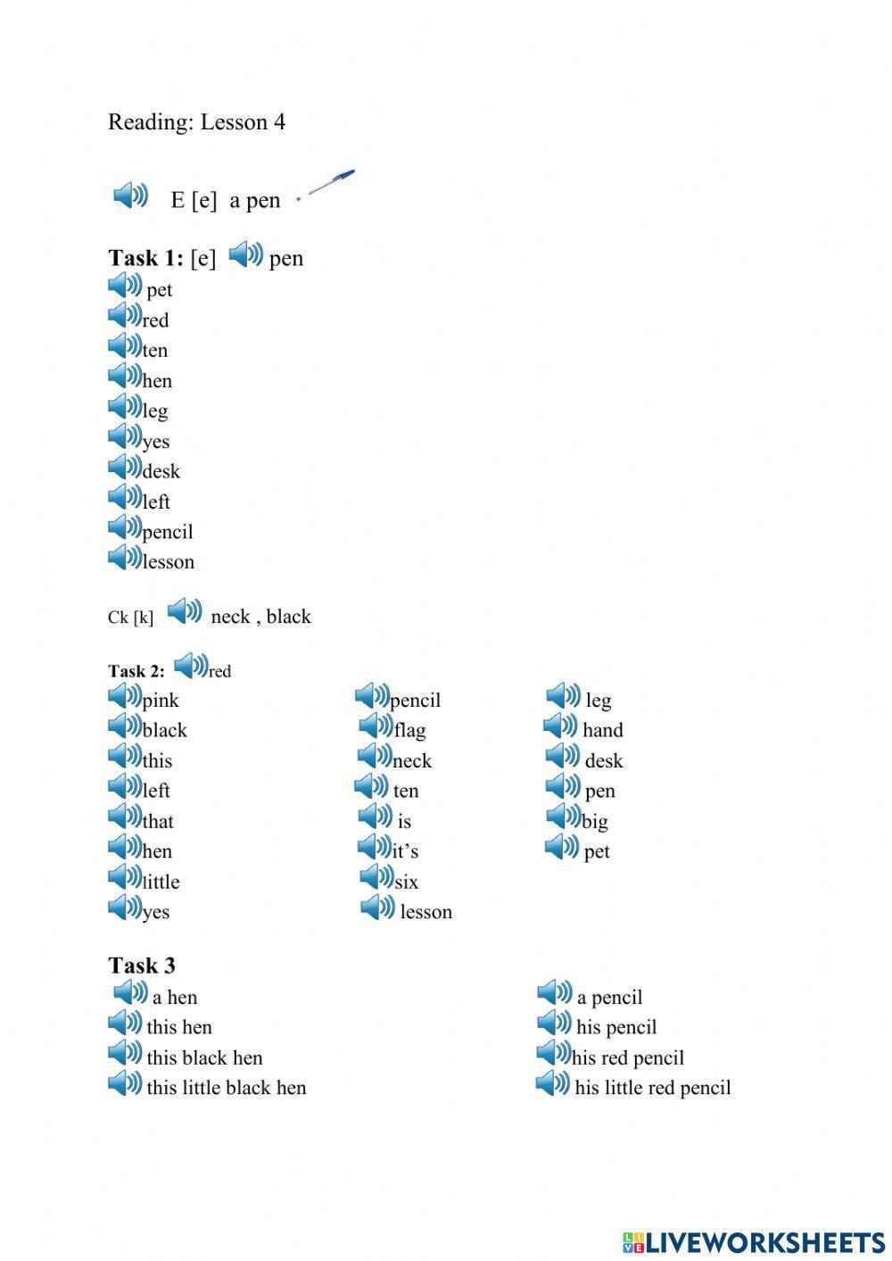 Reading letters E , CK