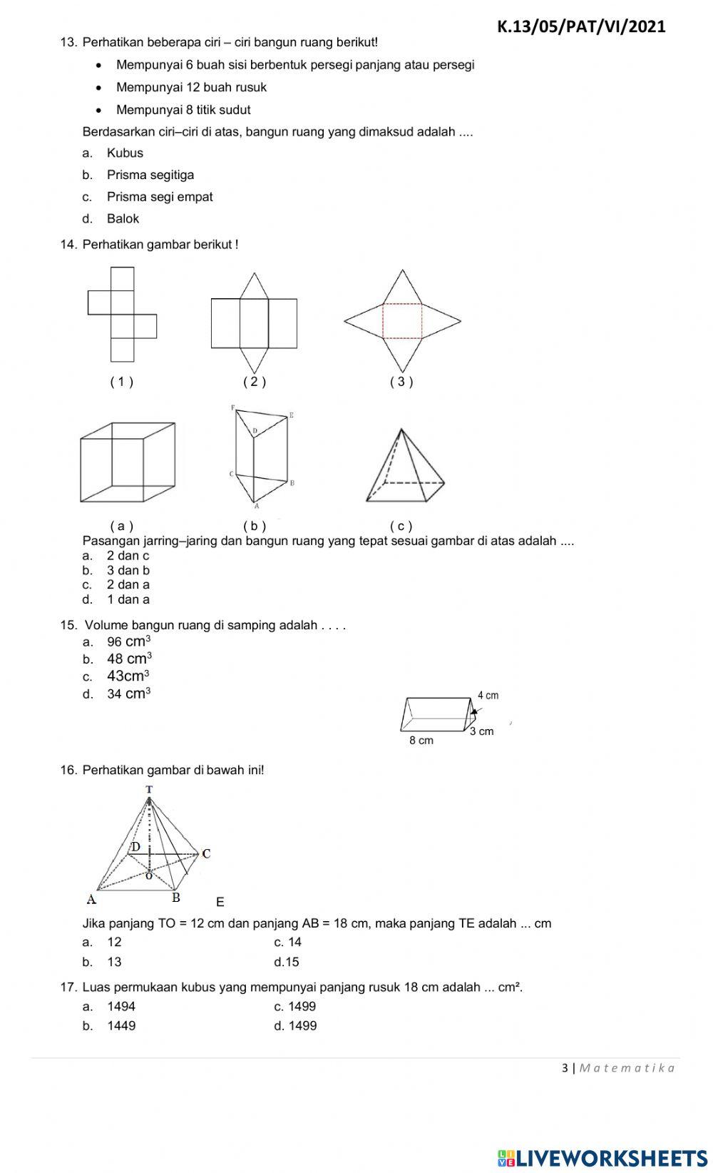 Penilaian Akhir Tahun (PAT) Matematika SDN Cibuluh 4