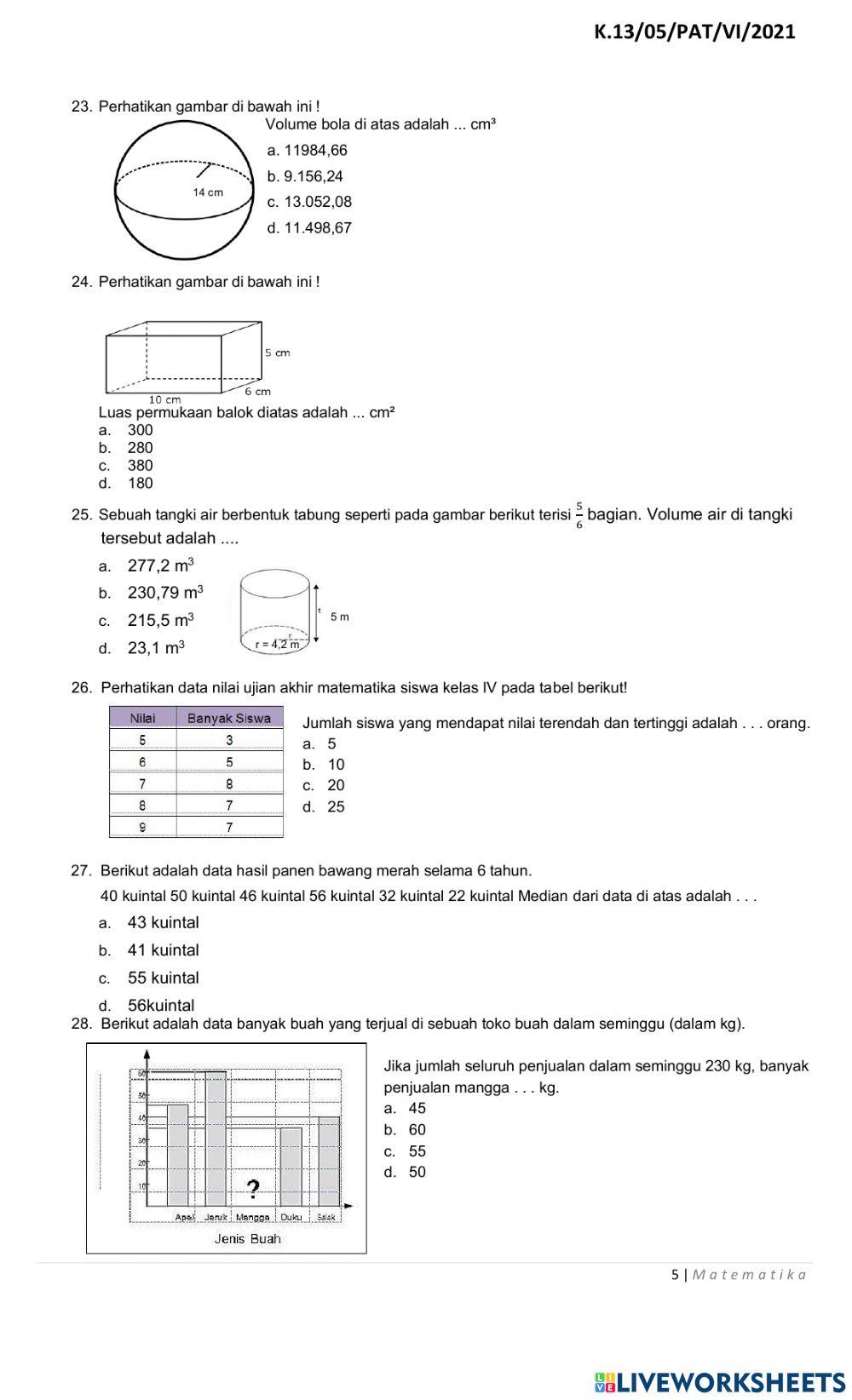 Penilaian Akhir Tahun (PAT) Matematika SDN Cibuluh 4