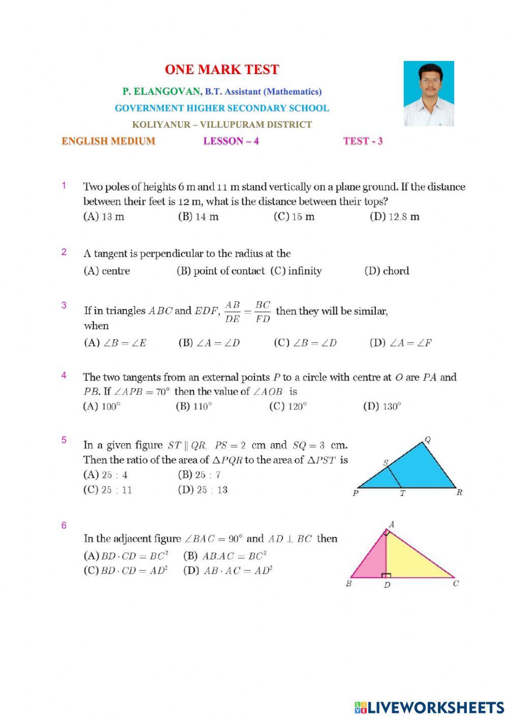Class 10 Maths English Medium Lesson4 Test3