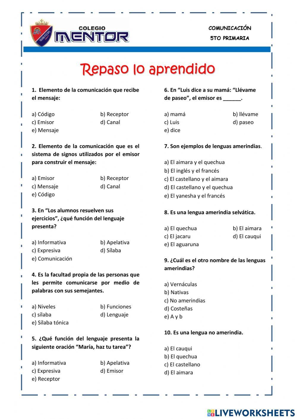 Repaso lo aprendido-5º primaria