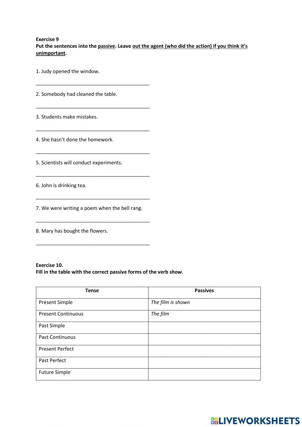 Passive voice (all tenses)