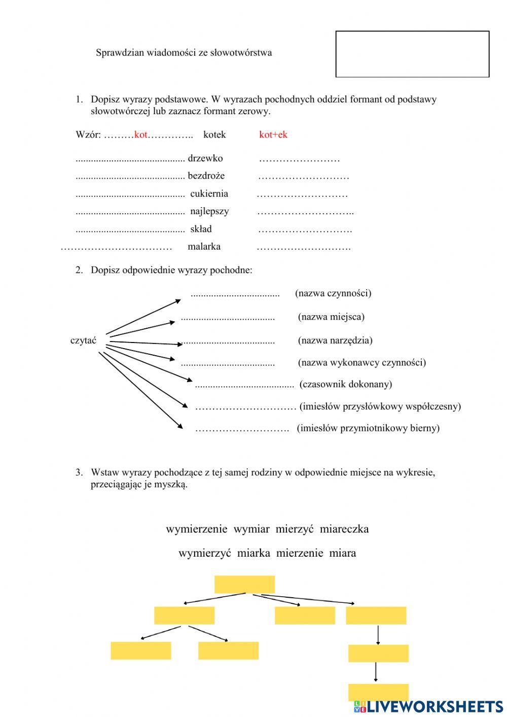 Sprawdzian wiadomości ze słowotwórstwa 7