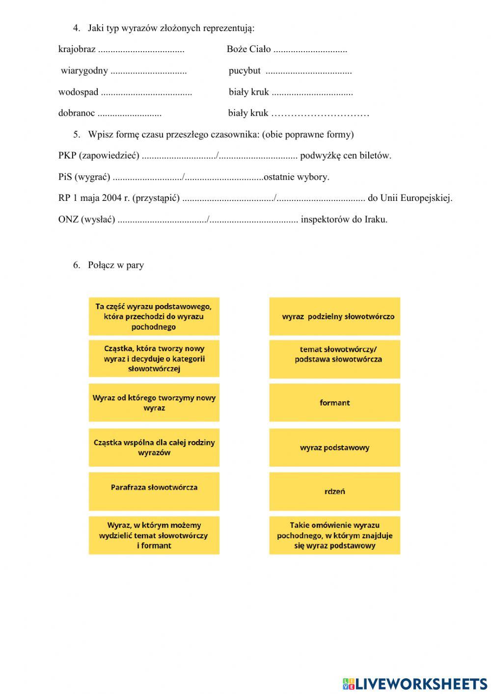 Sprawdzian wiadomości ze słowotwórstwa 7