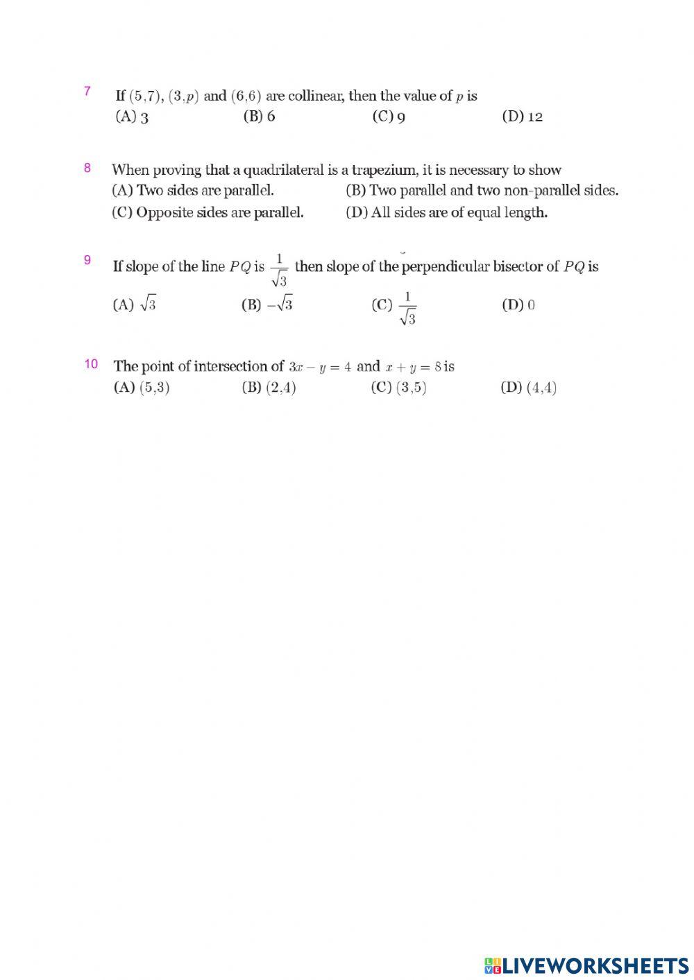 Class 10 Maths English Medium Lesson5 Test3