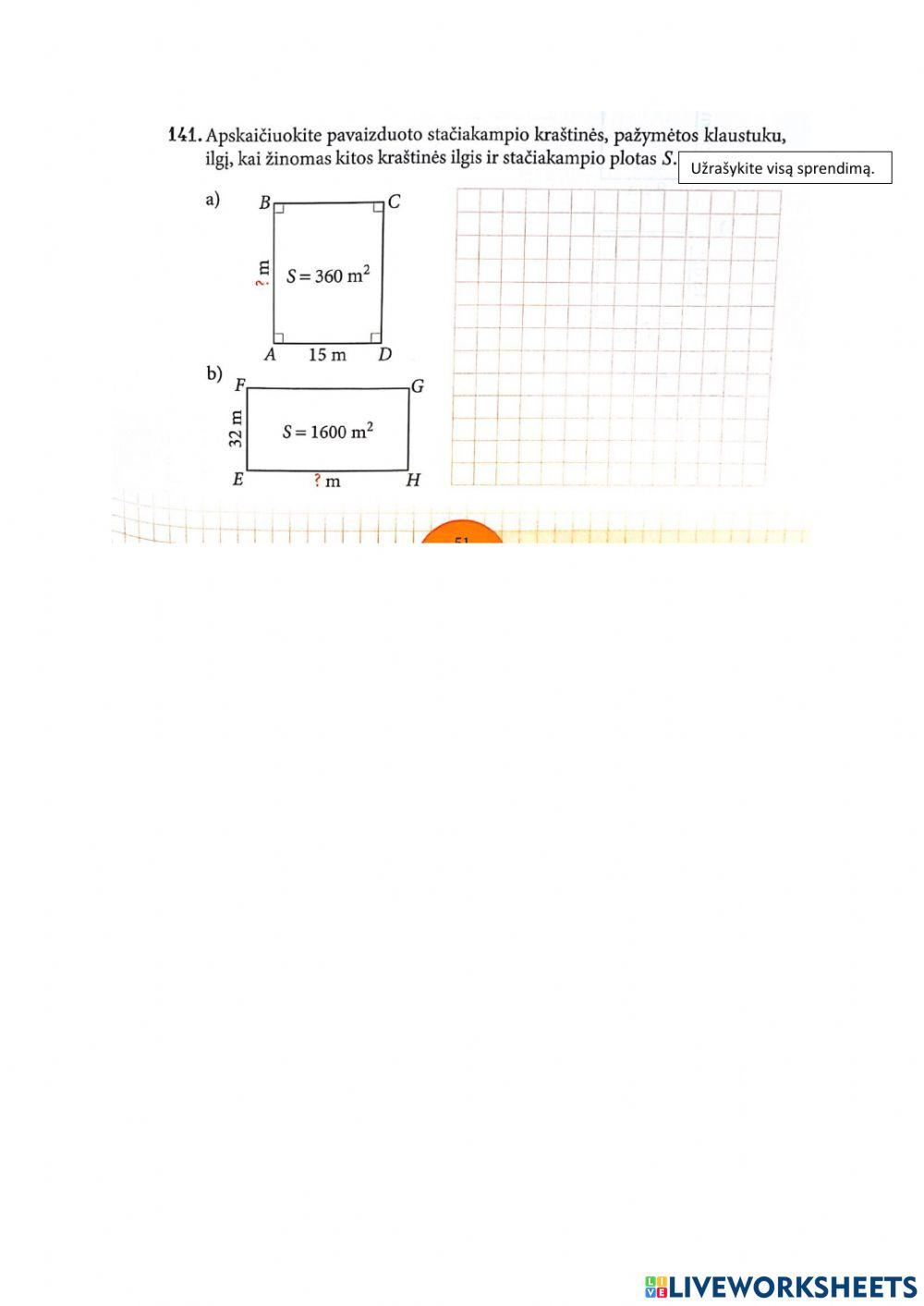 Stačiakampio ir kvadrato plotas