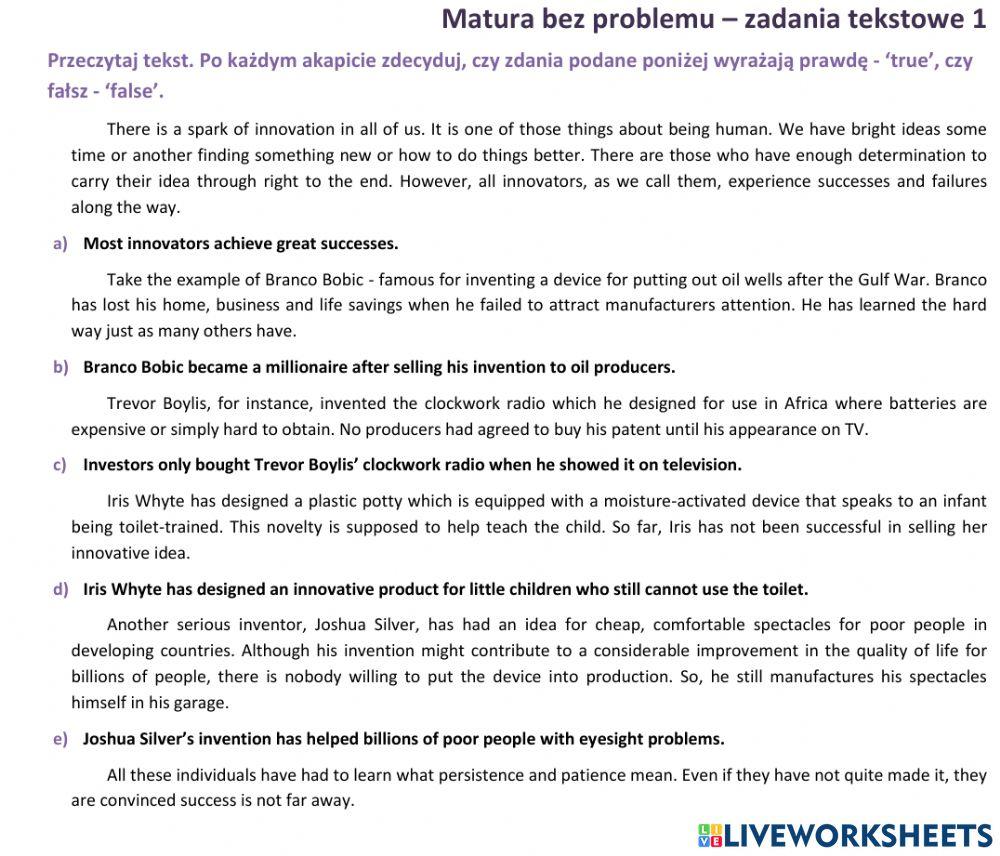 Matura - zadanie tekstowe 1