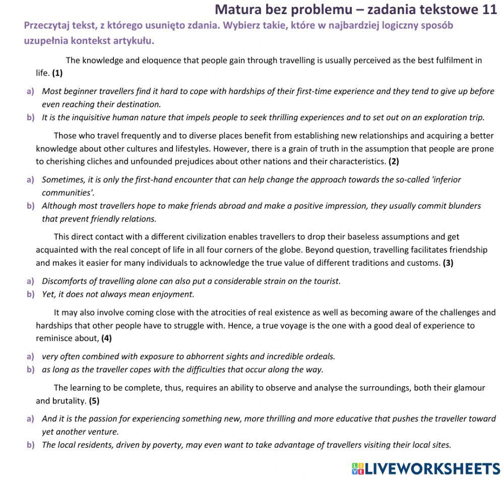 Matura - zadanie tekstowe (brakujące zdania) 1