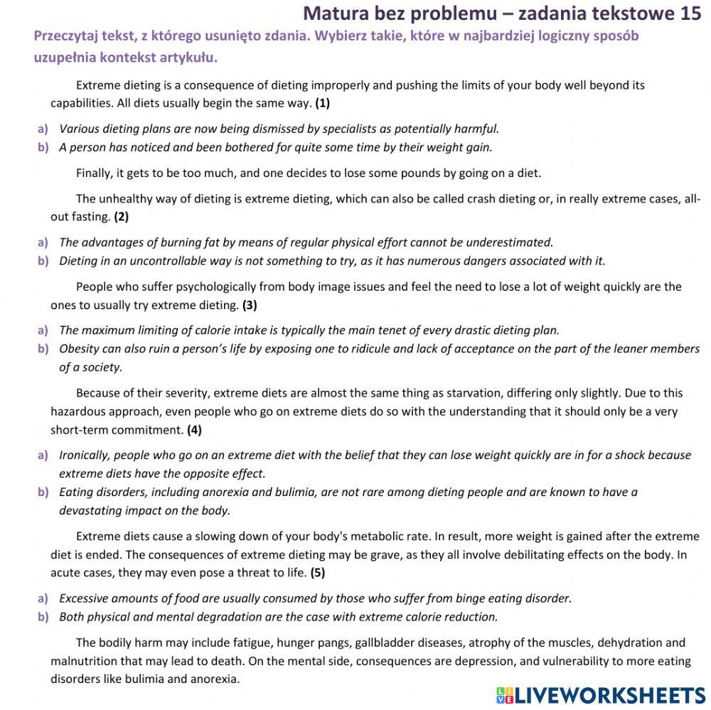 Matura - zadanie tekstowe (brakujące zdania) 5